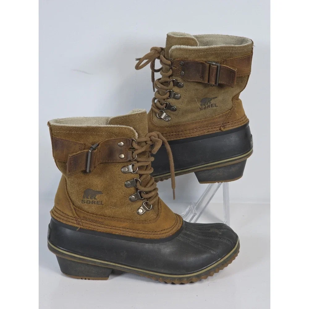 Sorel Womens 8 Winter Leather Waterproof Heeled Duck Ankle Snow Boots Shoes